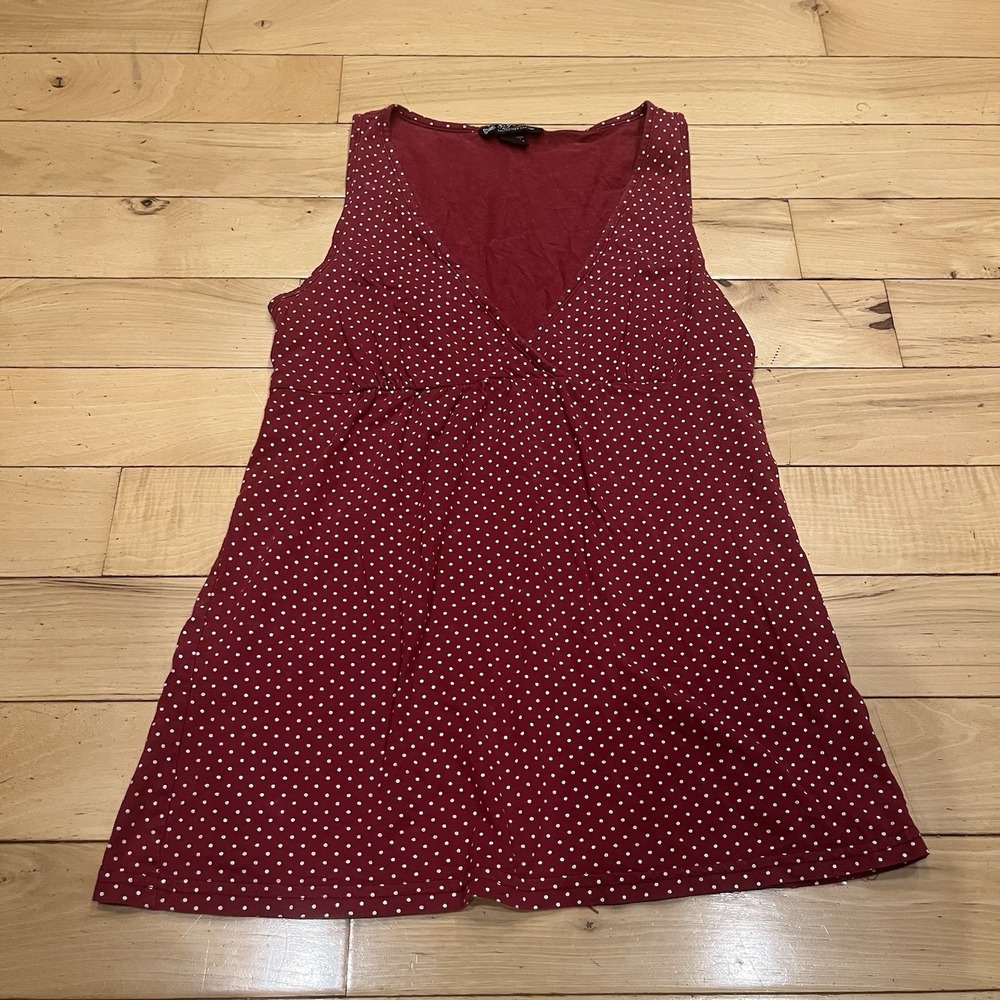 Y2K 2000s Red Polka Dot Fitted Long Sleeve Hoodie Top Grunge‎ Women's Size M